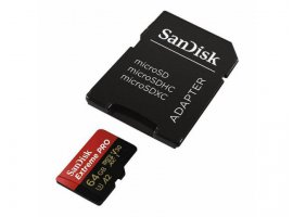  Memorijska kartica microSDXC 64 GB SANDISK Extreme Pro, Class10 A2 UHS-I U3 V30, 200 MB/s + SD adapter (SDSQXCU-064G-GN6MA)