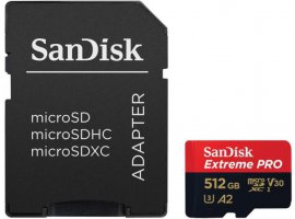  Memorijska kartica microSDXC 512 GB SANDISK Extreme Pro, Class10 A2 UHS-I U3 V30, 200 MB/s + SD adapter (SDSQXCD-512G-GN6MA)