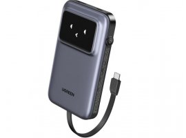  Prijenosna baterija UGREEN 10000mAh, 30W, QC 3.0, s digitalnim zaslonom, USB-C kabel, USB-C, USB-A, siva